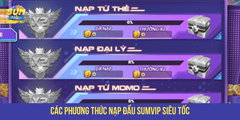 Các phương thức nạp đầu SUMVIP siêu tốc