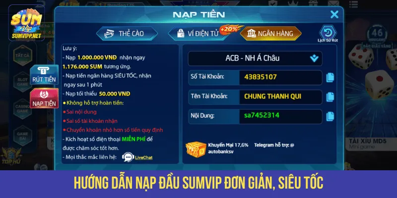 Hướng dẫn nạp đầu SUMVIP đơn giản